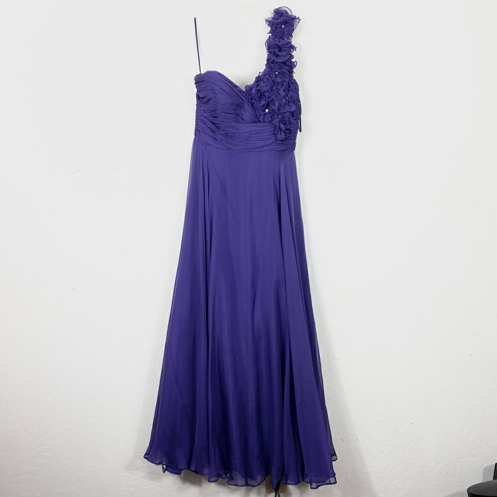 Jovani Purple 100% Silk One Shoulder Formal Gown Prom Dress Size 6